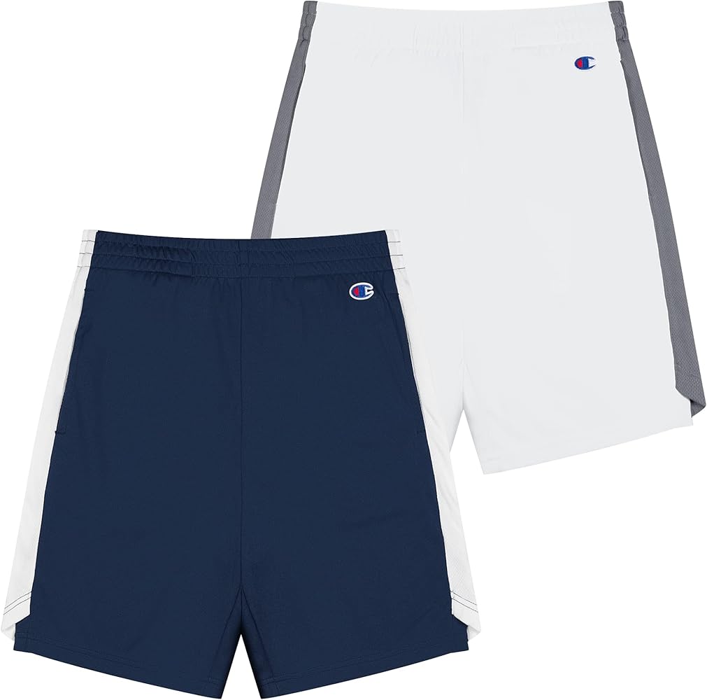 Champion Boys Script Mesh 2 Pack Basketball Shorts (Navy/White, Medium)