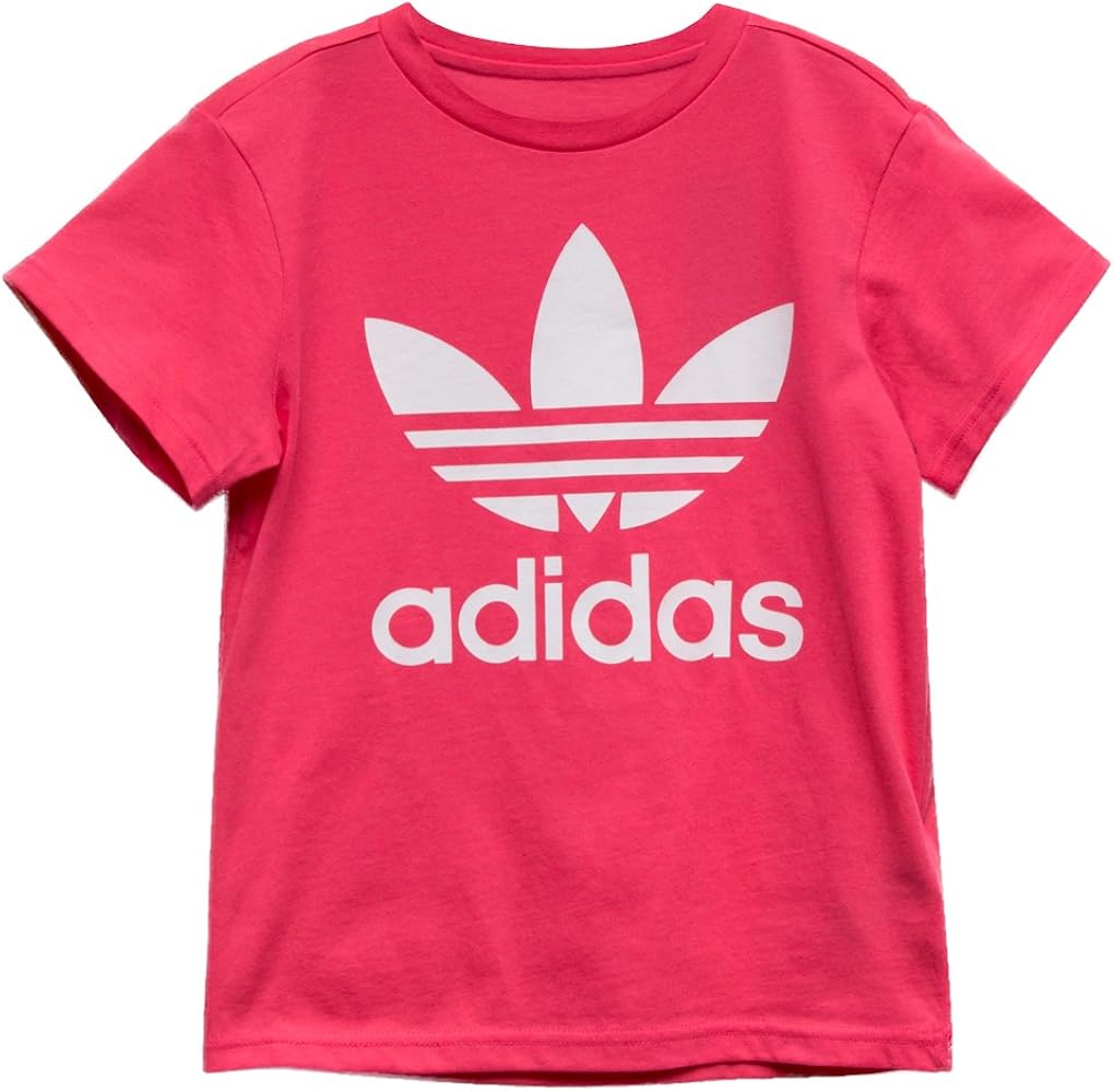 adidas Originals Kids Trefoil Tee (Little Kids/Big Kids) Real Pink/White Large (14 Big Kids)