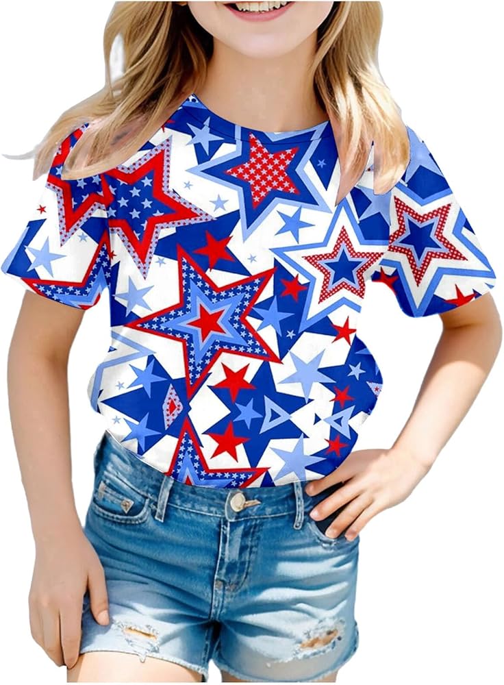 4th of July Outfits for Girls Boys Red White Blue Tees Shirt Novelty Short Sleeve Round Neck Independence Day Tops Tees 3-10 Years,Fourth of July Toddler Boy,Toddler 4Th of July Shirt