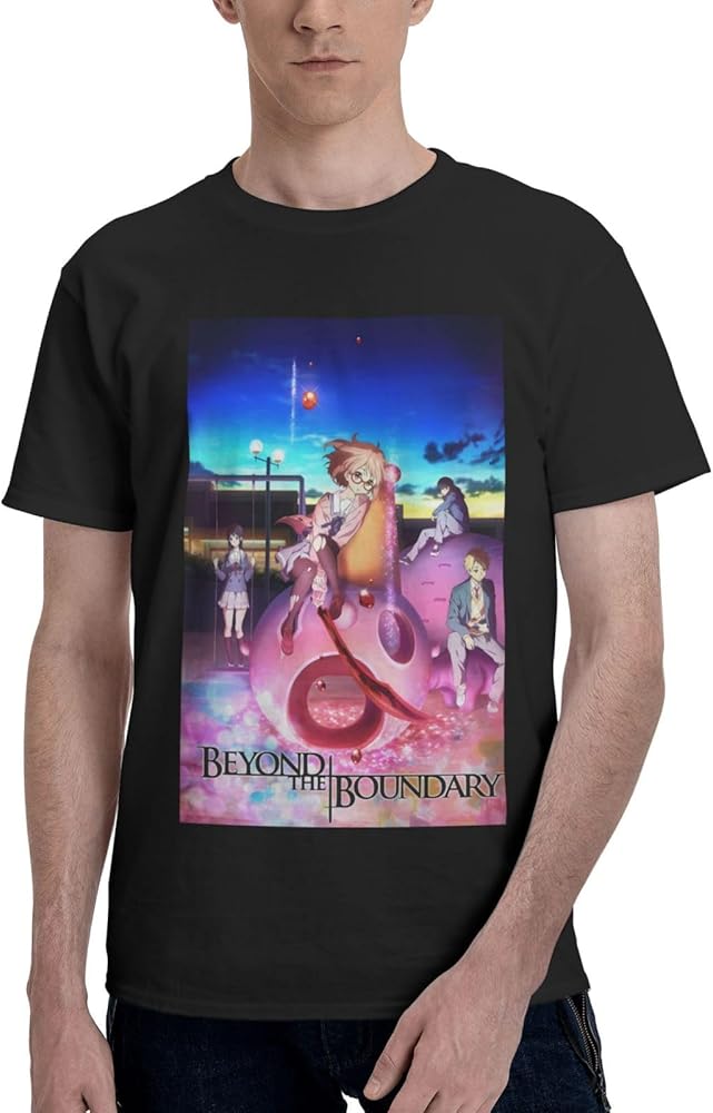 Anime Beyond The Boundary T Shirt Mens Summer Round Neck Clothes Casual Short Sleeves Tee Black