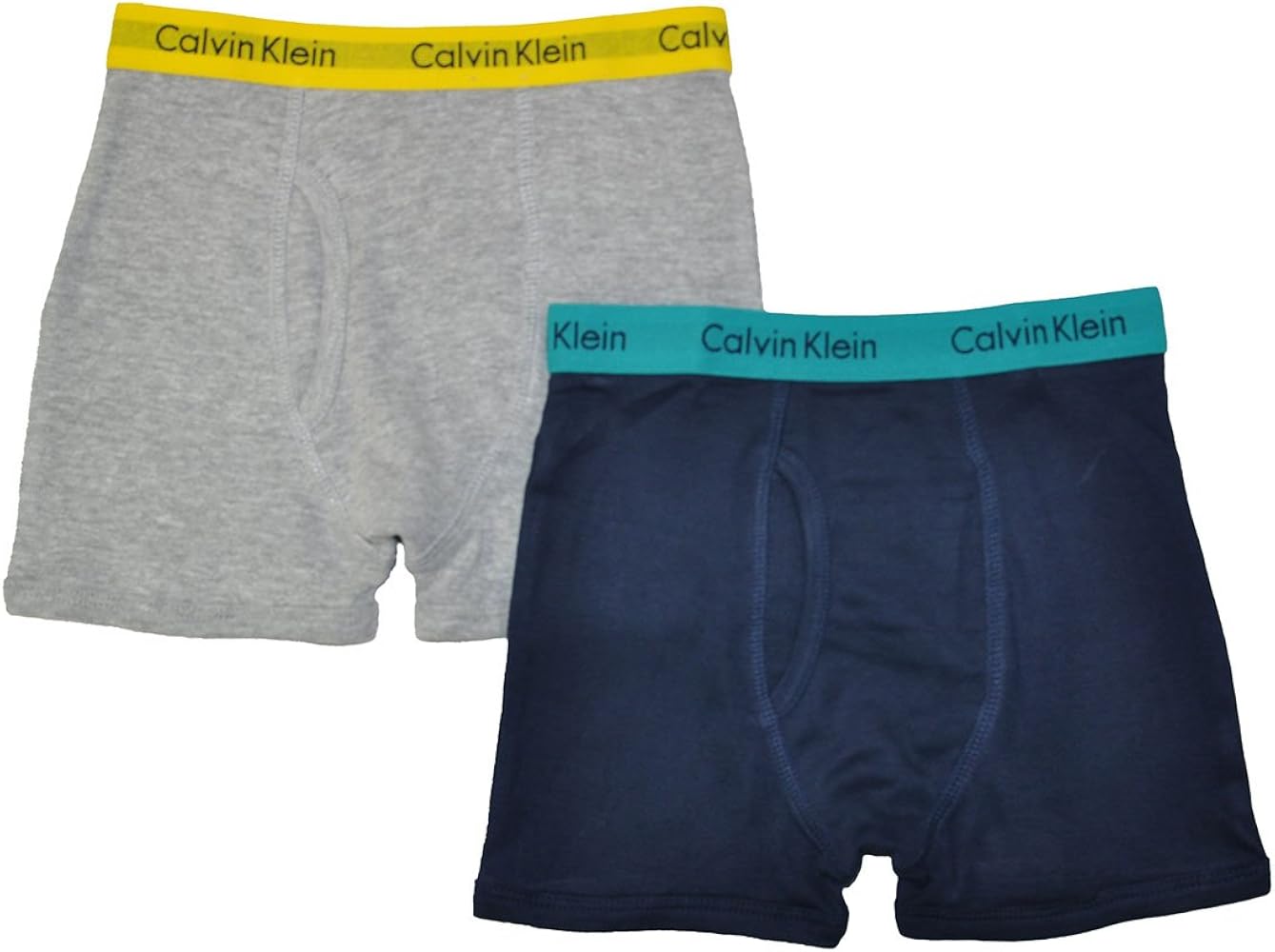 Calvin Klein Little/Big Boys' Assorted Boxer Briefs (Pack of 2) (Navy/Teal/Gray/Yellow)