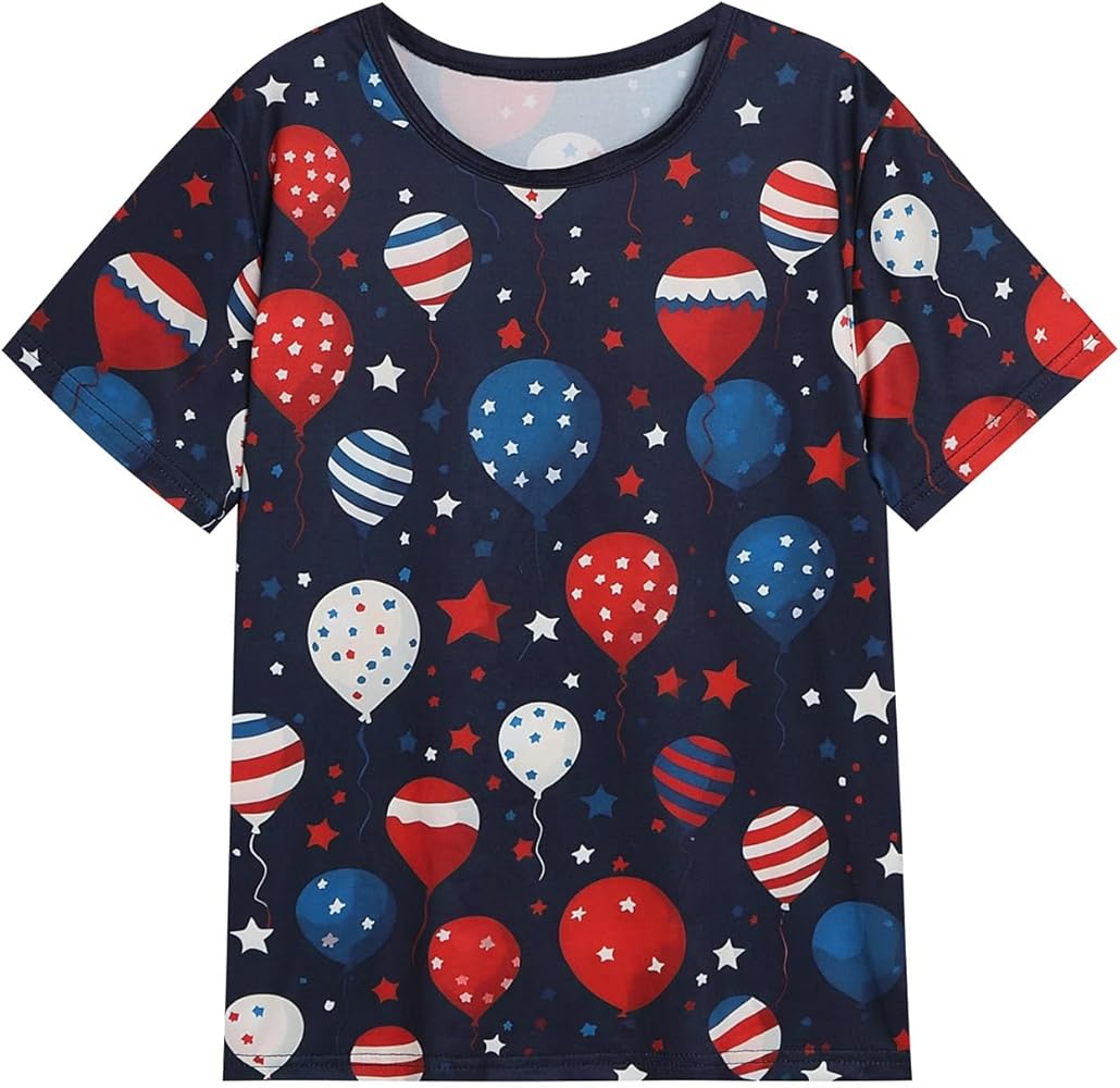 Boys Girls 3D Graphic 4th of July Shirts Funny American Flag Tshirts Kids Short Sleeve Tees 5-12 Years