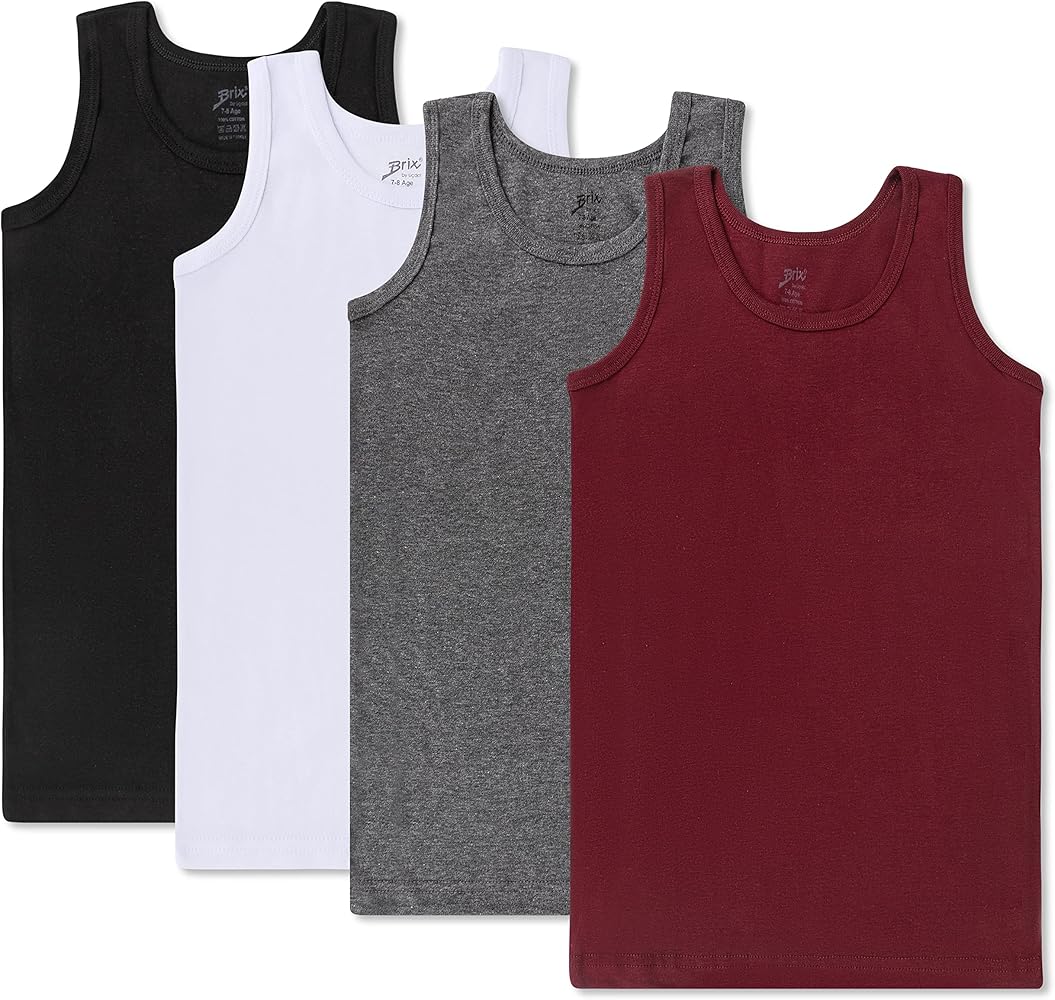 Brix Boys Undershirt Tank Top - Tagless 100% cotton Super Soft 4 pack Novelty.