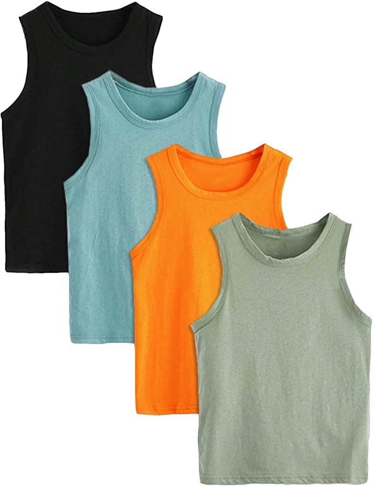 SOLY HUX Toddler Boy's Tank Tops Sleeveless Crewneck Summer 4 Piece Basic Vest Top Shirts Black Blue Orange Green 4Y