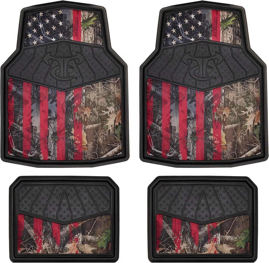 TrueTimber® 4-Piece Kanati™ Freedom Floor Mats, All-Weather Floor Mats, Trim-to-Fit Floor Mats for Cars, Trucks, SUVs, Car Mats, Patriotic Floor Mats, Camouflage Floor Liner, 79942ADC (Camo)