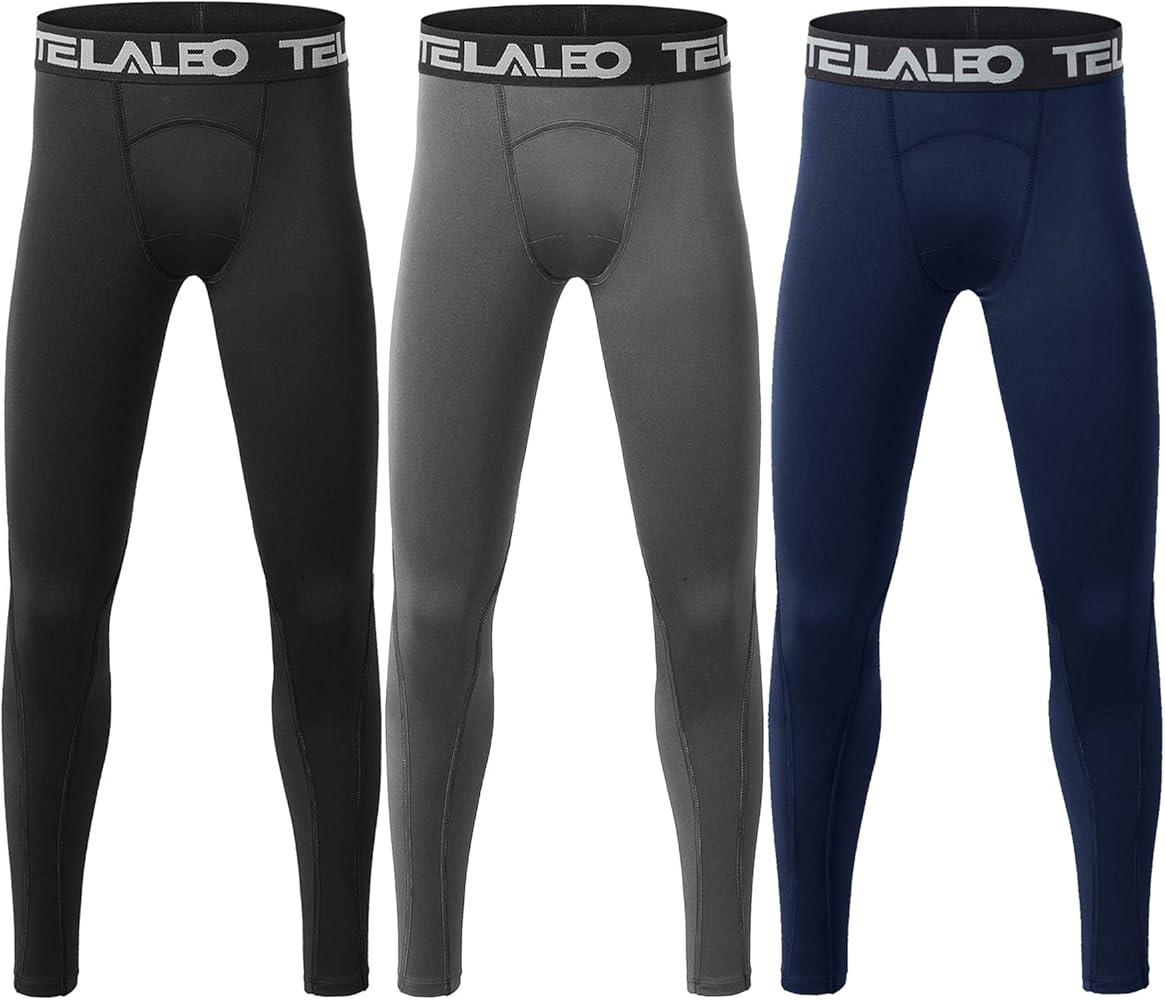 TELALEO 1/2/3/4 Pack Boys' Youth Compression Leggings Pants Tights Athletic Base Layer for Running Hockey Basketball