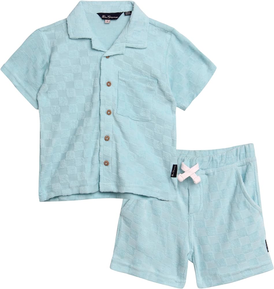 Ben Sherman Boys' Shorts Set - 2 Piece Cabana Terry Cloth Shorts and Button Down T-Shirt - Toddler Boy Summer Outfits (2T-7)