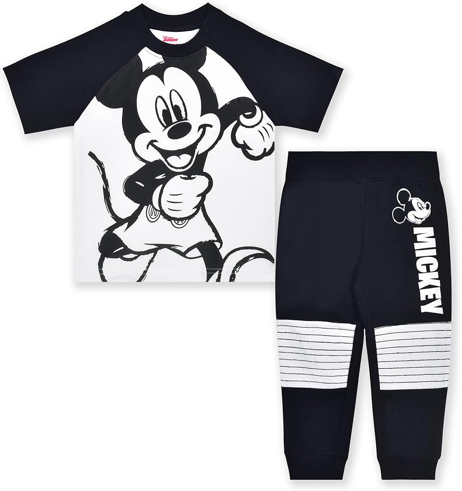 Disney Mickey Mouse Boys 2 Piece Short Sleeve T-Shirt and Pants Set for Toddlers and Big Kids