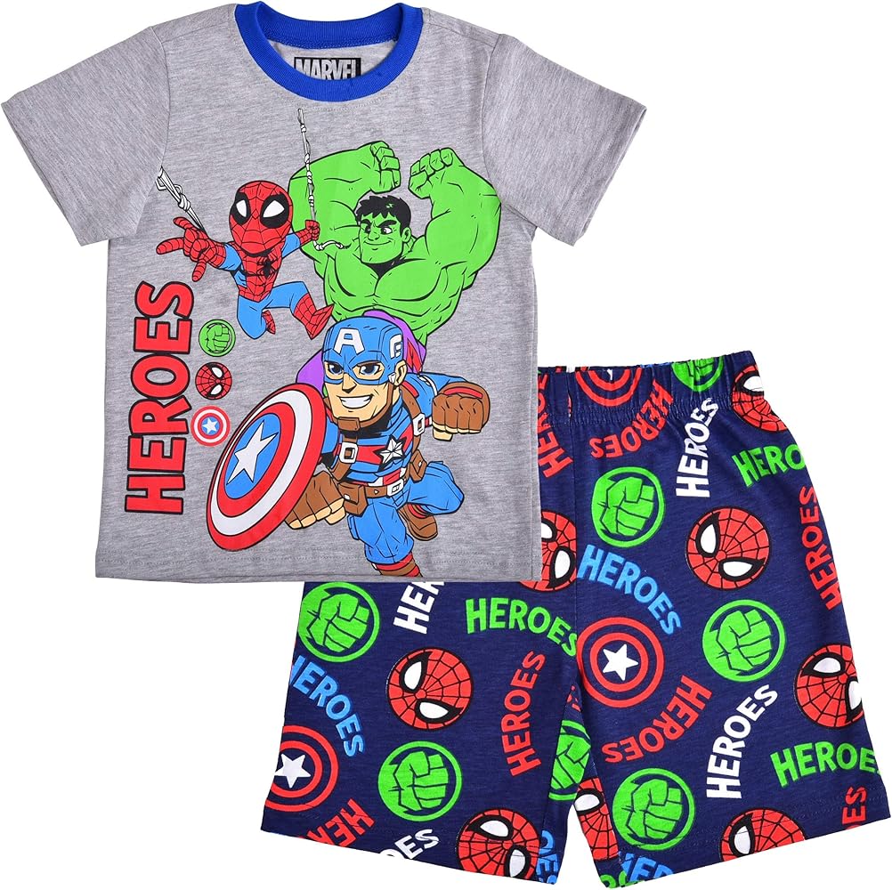 Marvel Avengers Boys Short Sleeve T-Shirt and Short Set for Toddler and Little Kids