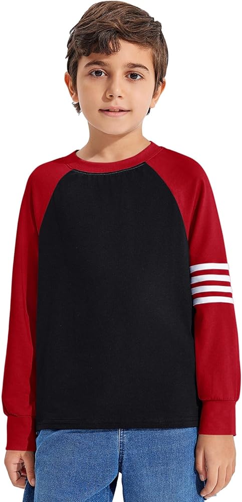 Haloumoning Boys Long Sleeve Raglan T-Shirts Casual Colorblock Crewneck Tops Tees 4-14 Years