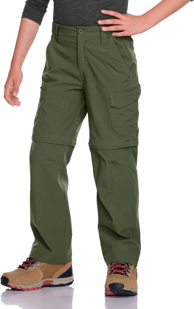 CQR Kids Youth Hiking Cargo Pants, UPF 50+ Quick Dry Convertible Zip Off Pants, Outdoor Camping Pants