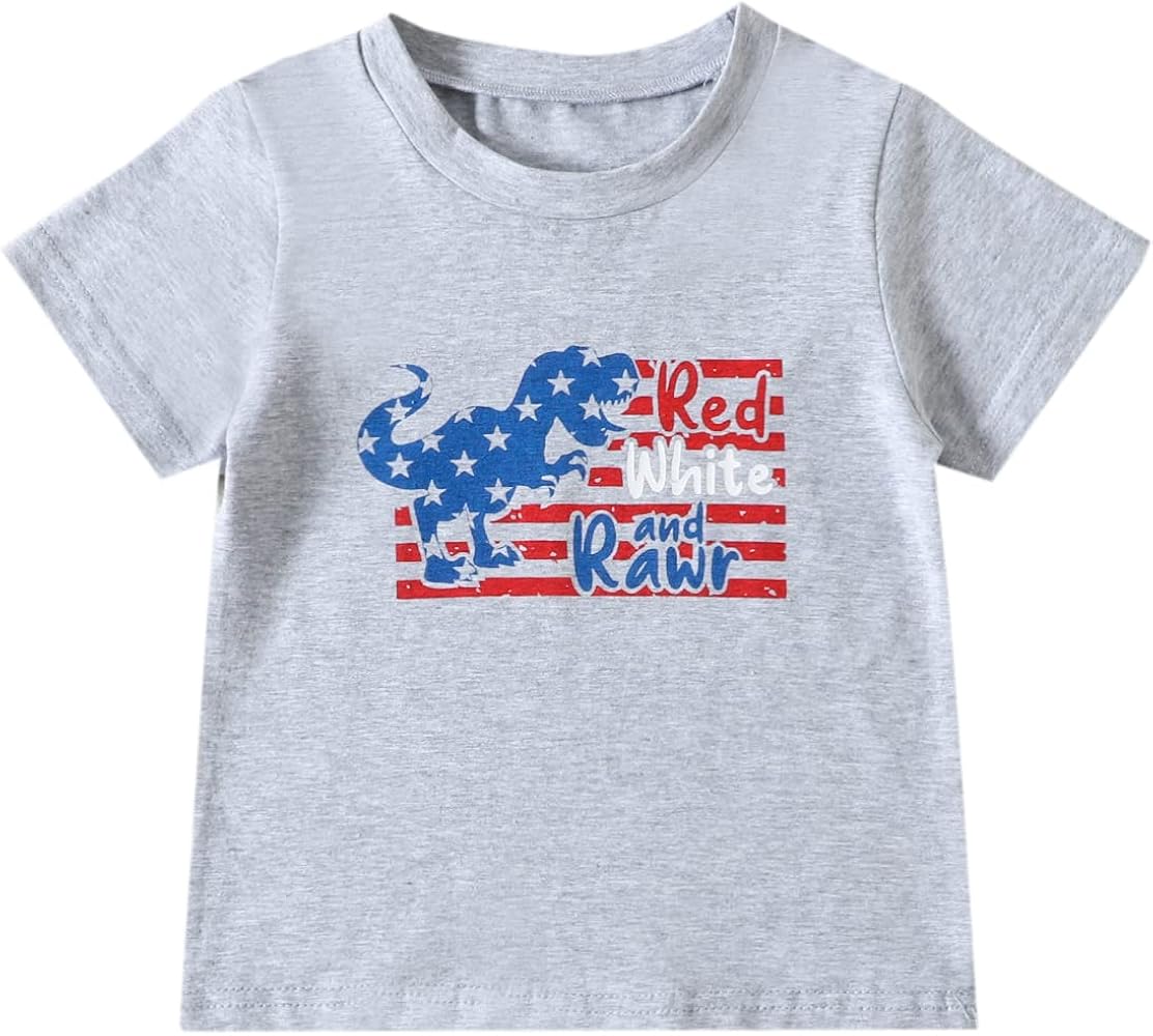 Toddler Boys Girls T-Shirt Kids Truck Dinosaur Tee Top American Flag USA Patriotic Memorial Day Shirt