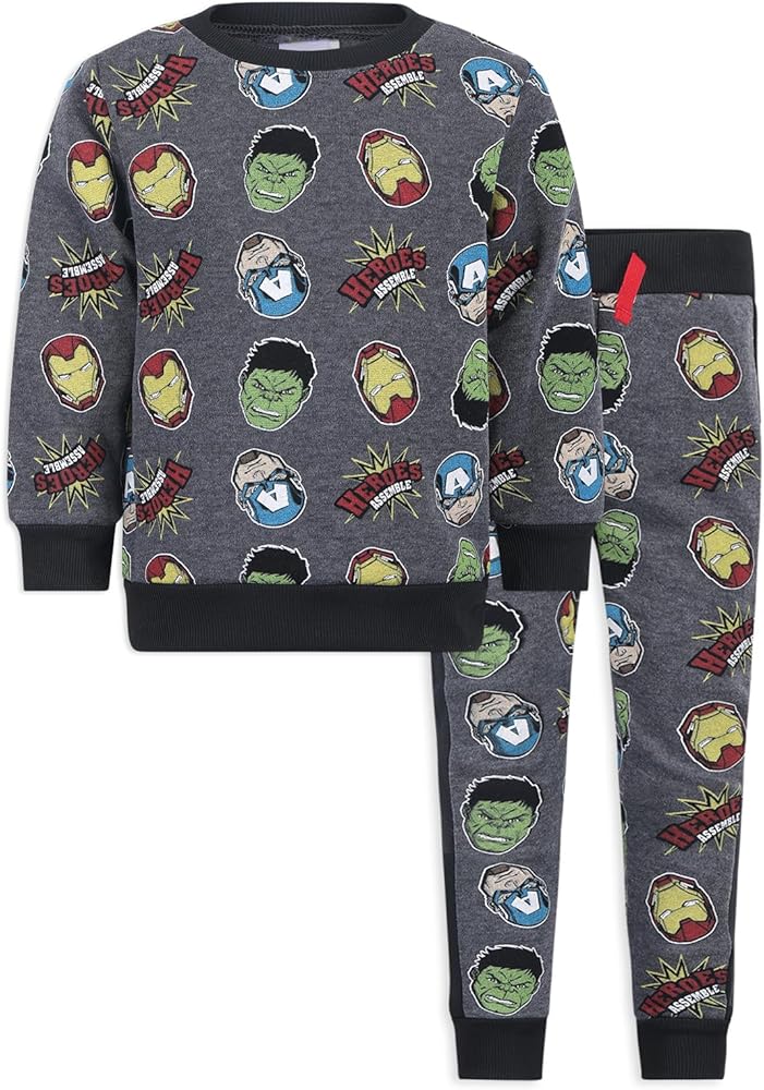 Marvel Avengers Captain America, Ironman, and Hulk Boys 2 Piece Sweatshirt and Pants Set for Toddlers and Big Kids