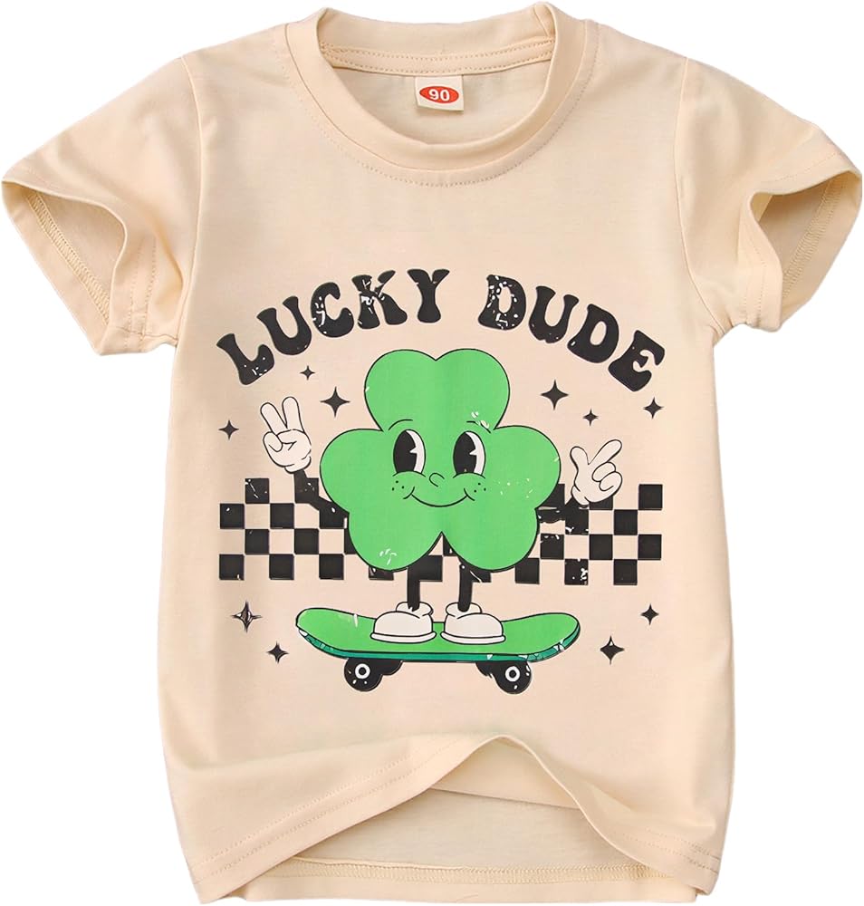 SOFEON Lucky Dude T-Shirt Toddler Boys Girls St Patricks Day Shirts Shamrock Outfits Clover Tees Tops 1-5 Years