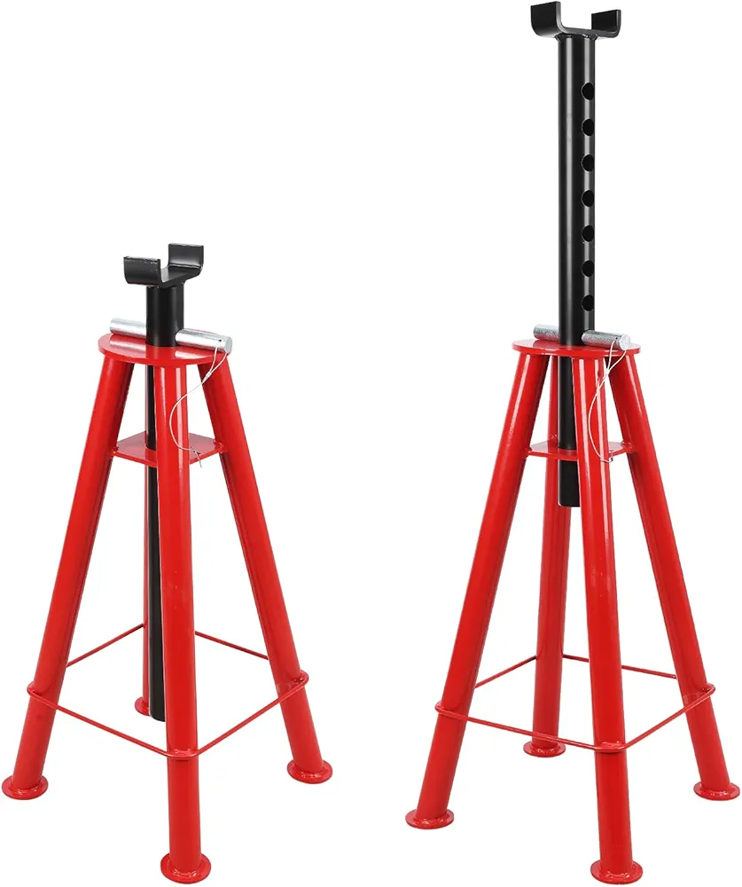 Heavy Duty Car Jack Stand, Pin Type Adjustable Height Automotive Jack Stands with Lock, 10 Ton Load Capacity, Red, 1 Pair