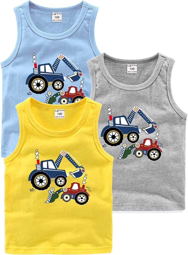 Little Boy Tank Tops Cami Shirts 3 Pack Summer Cotton Casual Yellow Grey Graphic Sleeveless Tee T-Shirts Tanks Set Size 6