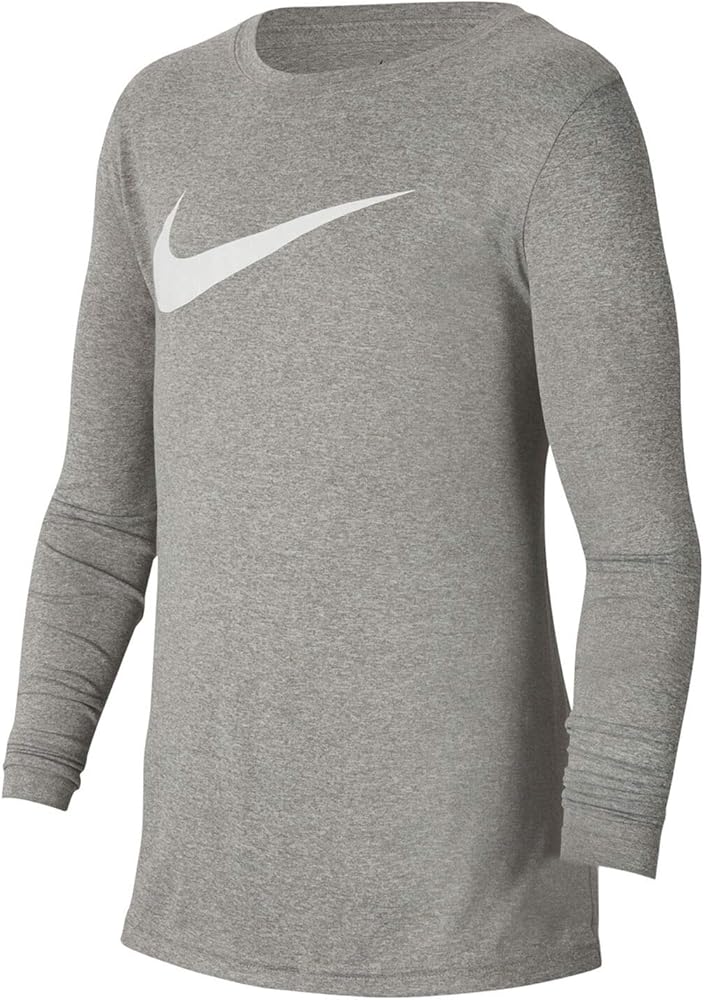 Nike Boy`s Dri-FIT Legend Long Sleeve Training T-Shirt (Heather Grey(AR5313-064)/White, X-Large)