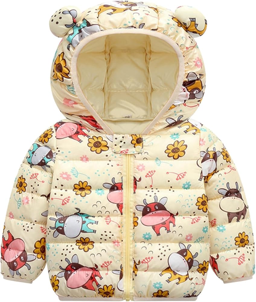 School Jackets for Boys Sleeve Winter Warm Outwear Jacket Coat Bear Ears Cow Prints Big Boy Jackets