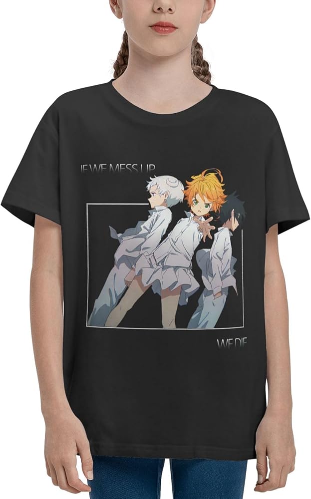 Anime The Promised Neverland Shirt Boys Girls Round Neck Short Sleeve Cotton Tees