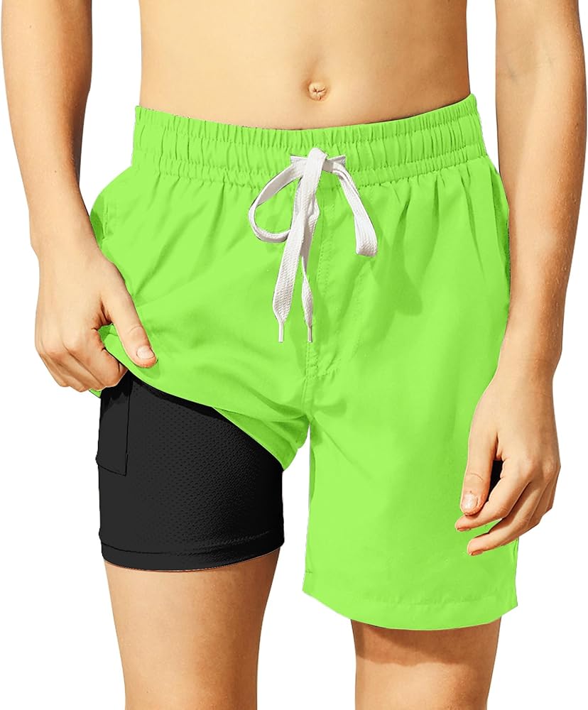 Belovecol Boys Swim Trunks with Compression Liner Solid Color Bathing Suits Quick Dry Swimwear Summer Swimsuits 6-20T