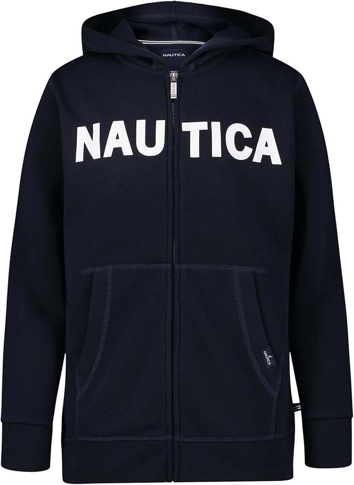 Nautica Boys' Long Sleeve Fleece Full Zip Hoodie, Comfortable, Relaxed Fit