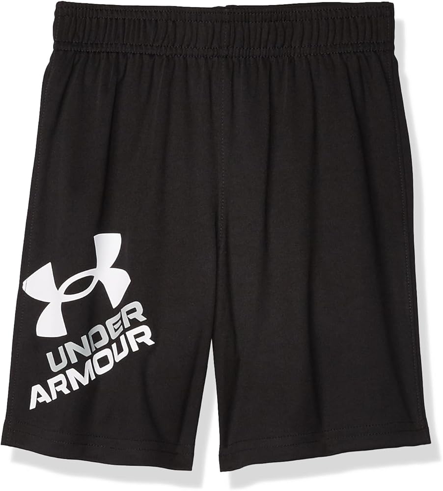 Under Armour Boy's Prototype Logo Shorts (Little Kids/Big Kids) Black/White 7 Big Kid