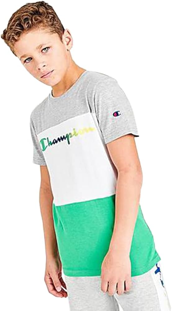 Champion Colorblock Script Boys Active Shirts & Tees Size S, Color: Grey/White-Grey