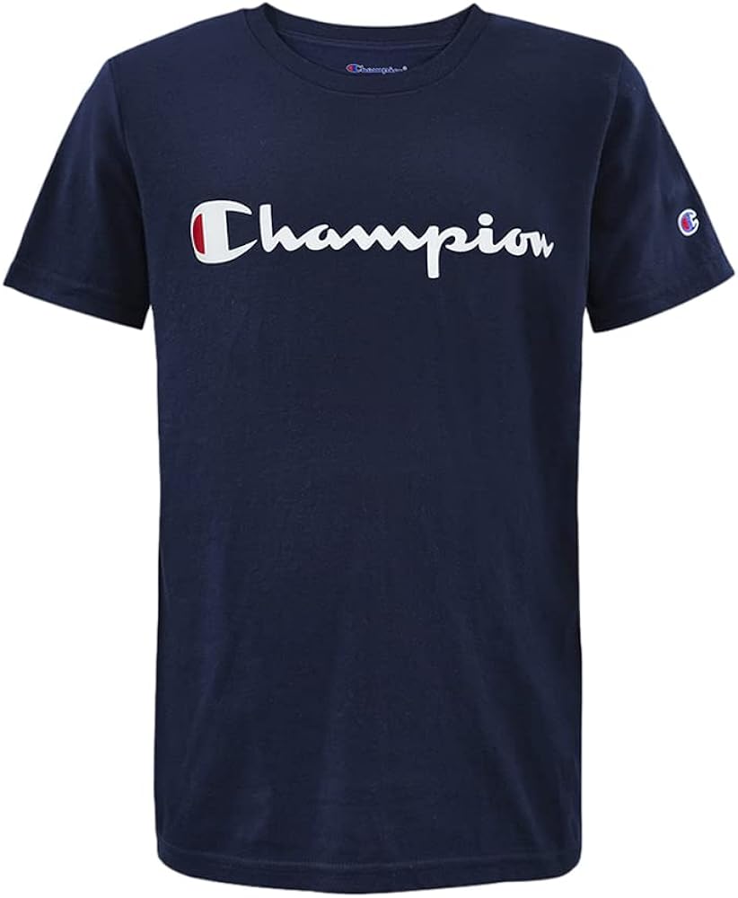 Champion Boys Heritage Short Sleeve Cotton Logo Tee Kids (Heritage Navy, Small)