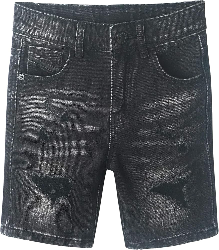 KIDSCOOL SPACE Little Big Boys Denim Shorts,Elastic Band Inside Ripped Knee-length Jean Summer Pants