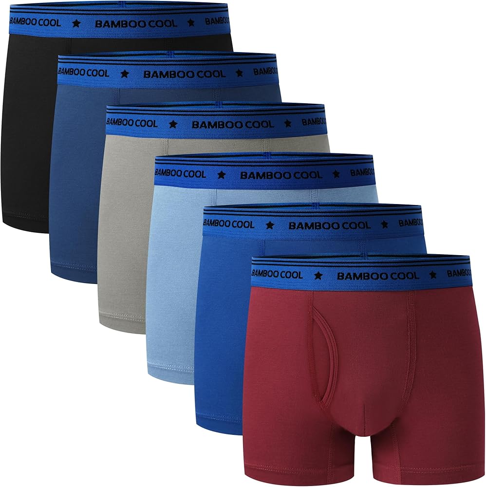 BAMBOO COOL Boys' Underwear Boxer Briefs 6-Pack with Fly Pouch Comfortable and Tag Free