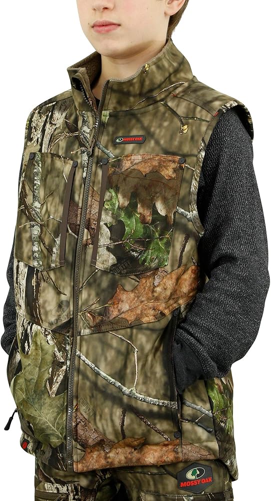 Mossy Oak Sherpa Youth Camo Vest, Youth Hunting Clothes, Kids Camo Jacket