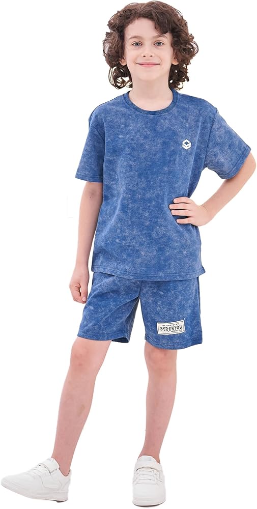 Boys Two Piece Summer Outfits Tie Dye T-Shirt and Shorts Clothes Set for Kids 4-13