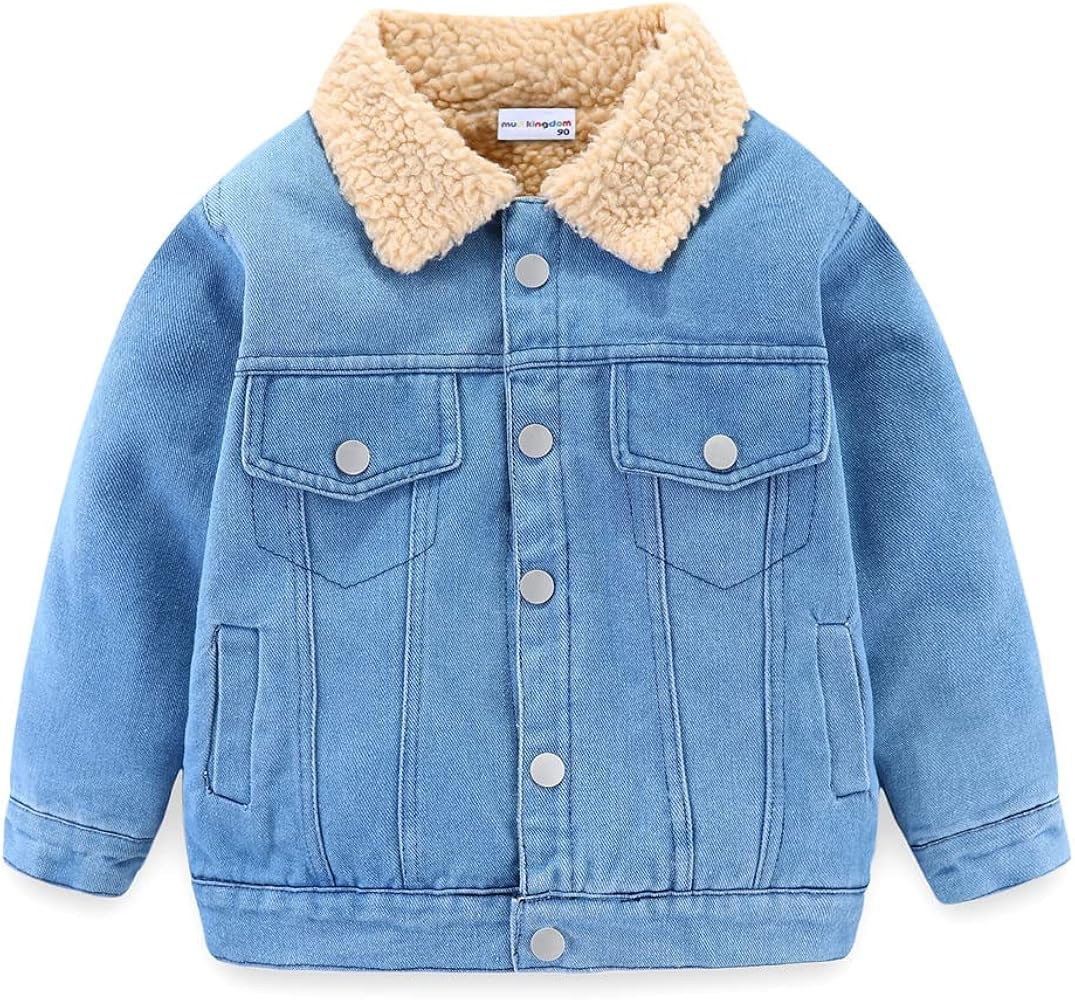 Mud Kingdom Little Boys Denim Jacket Fleece Lined Cute Sherpa Collar Snap Button