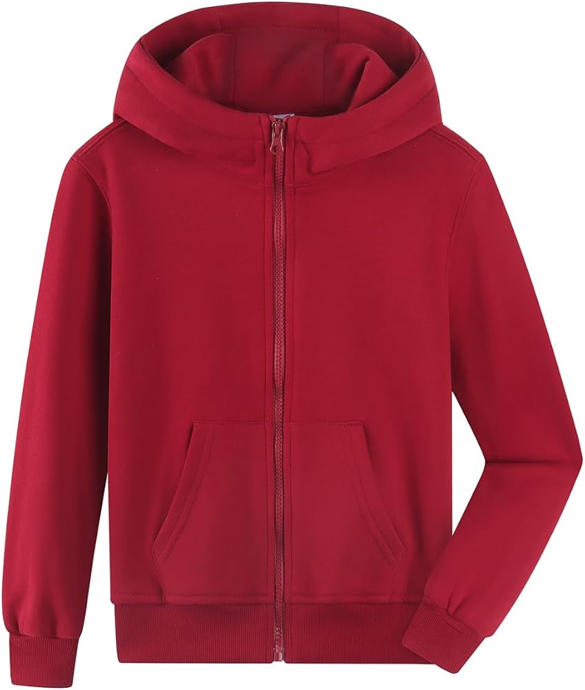 Spring&Gege Boys Full Zip Hoodies High Neck Mid-weight Fleece Hooded Sweatshirts for Children