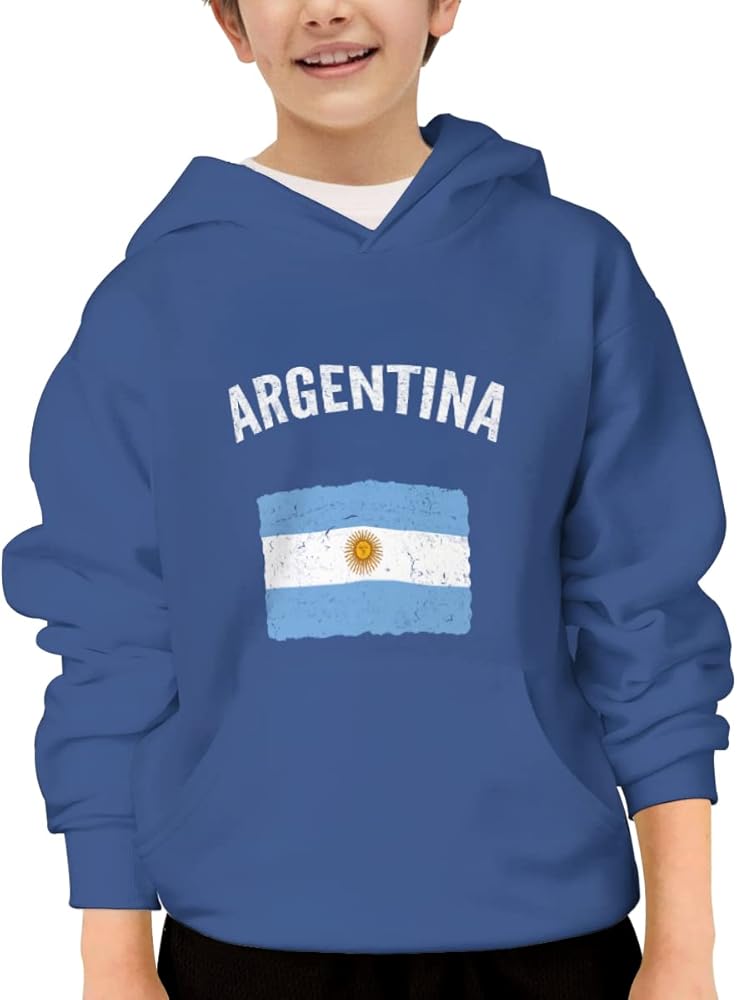 Unisex Youth Hooded Sweatshirt Vintage Argentina Argentinian Flag Cute Kids Hoodies Pullover for Teens