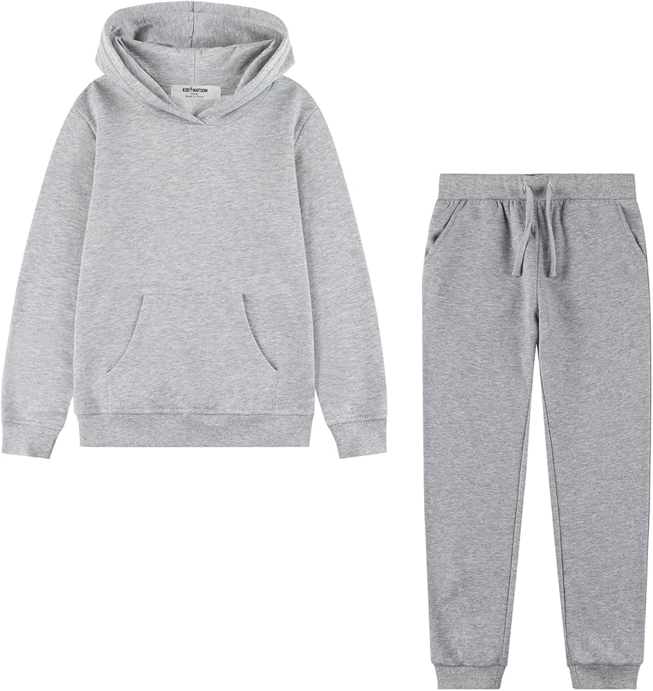 Kid Nation Kids Unisex Soft Brushed Fleece Hoodie and Fleece Sweatpants Jogger sets for Boys or Girls (Grey,5-6years)