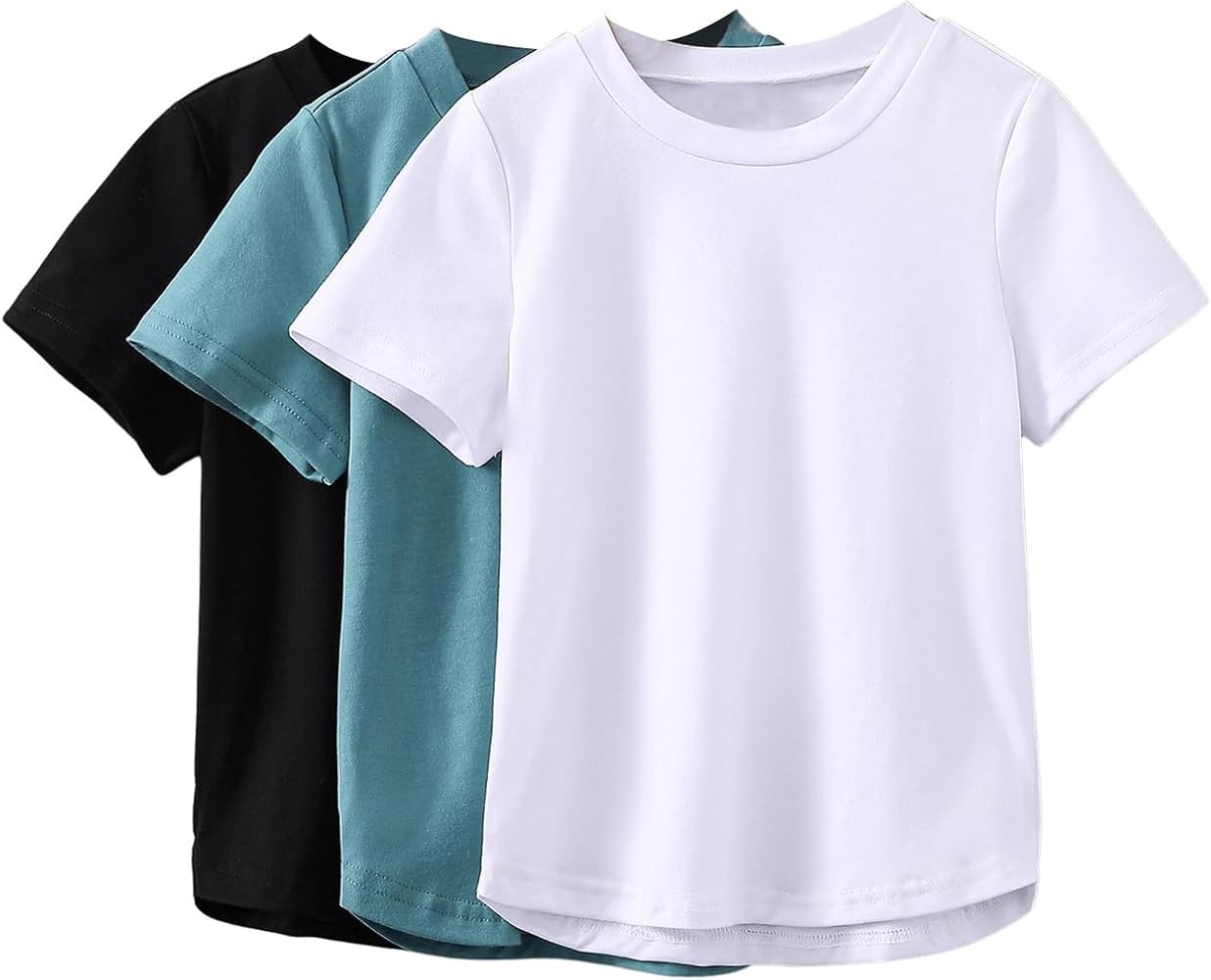 Floerns Boy's 3 Pcs Simple Tee Shirt Crewneck Short Sleeve Casual Tee Top