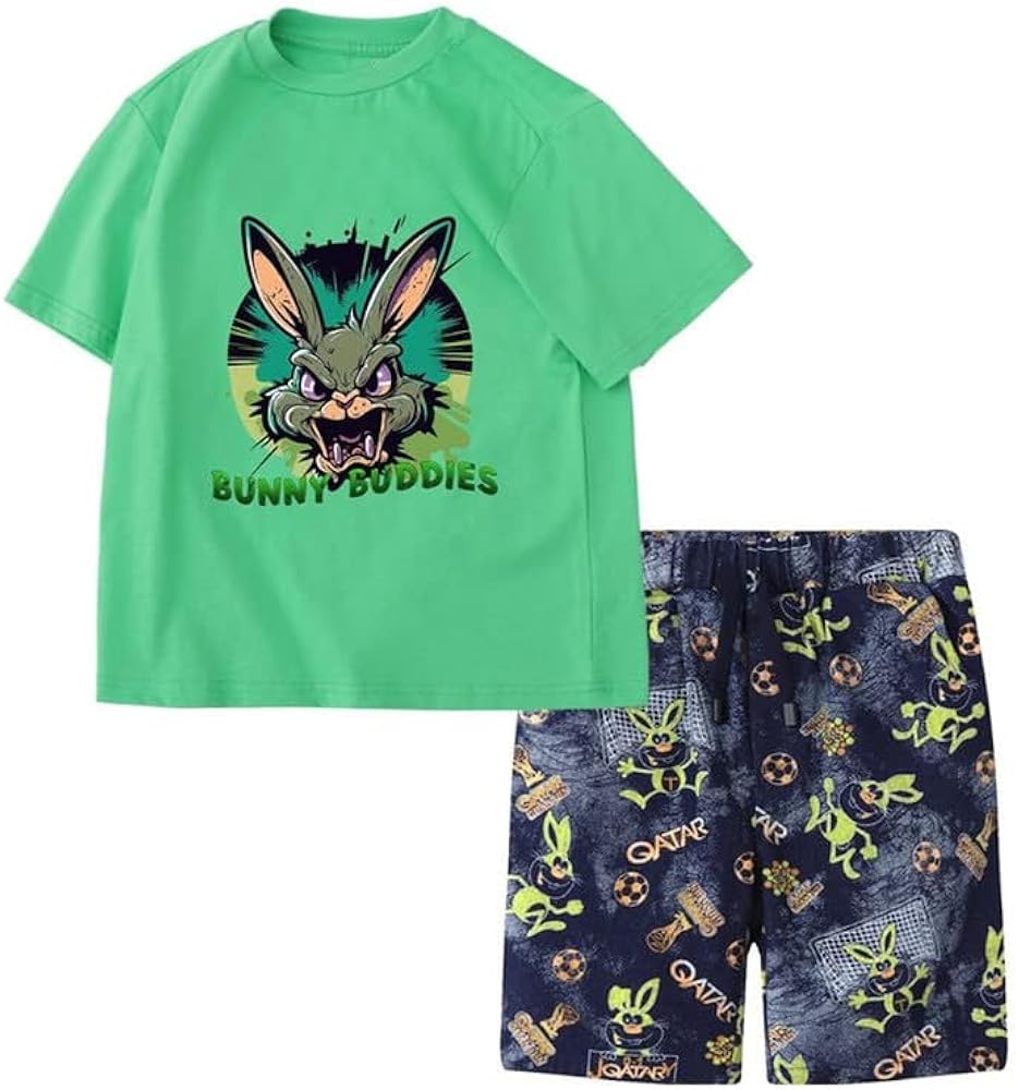 Boys 2 Piece Clothes Set Short Sleeve T-Shirt and Shorts Summer Outfits Cotton for Beach Playwear