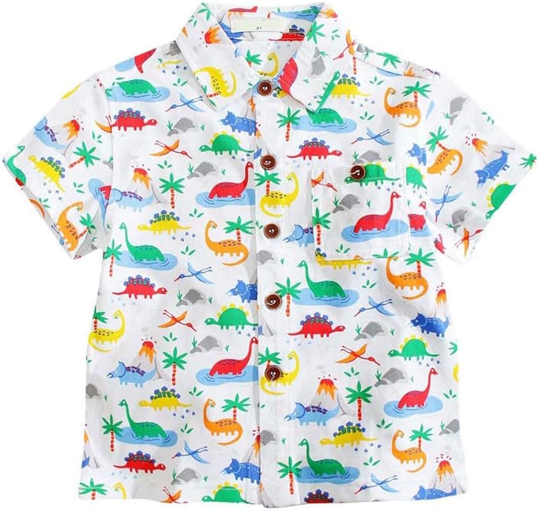 Boys Polo Shirt Short Sleeve Tshirt Cotton Dinosaur Graphic Tee Summer Tops 2-8Y