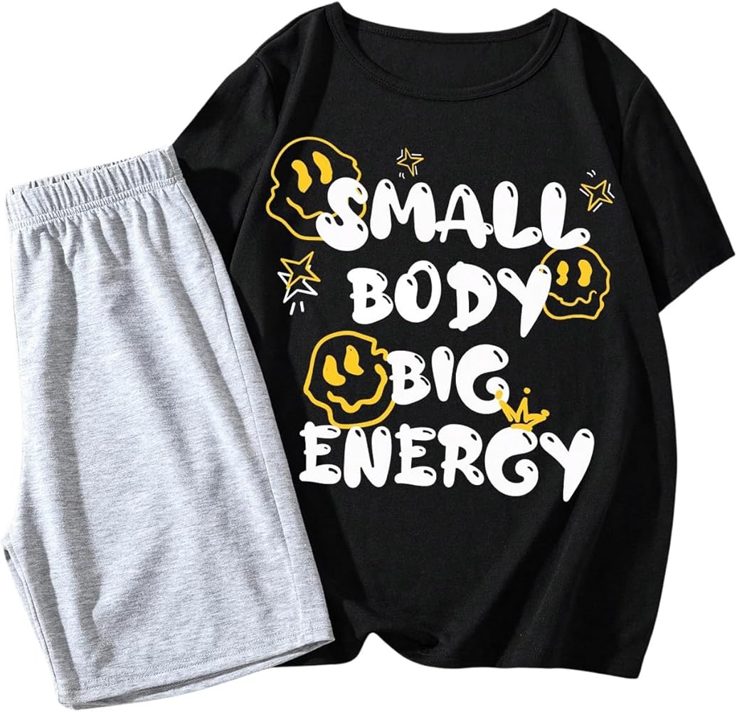 WDIRARA Boy's 2 Piece Outfits Letter Cartoon Graphic Print Short Sleeve T-Shirt and Shorts Set