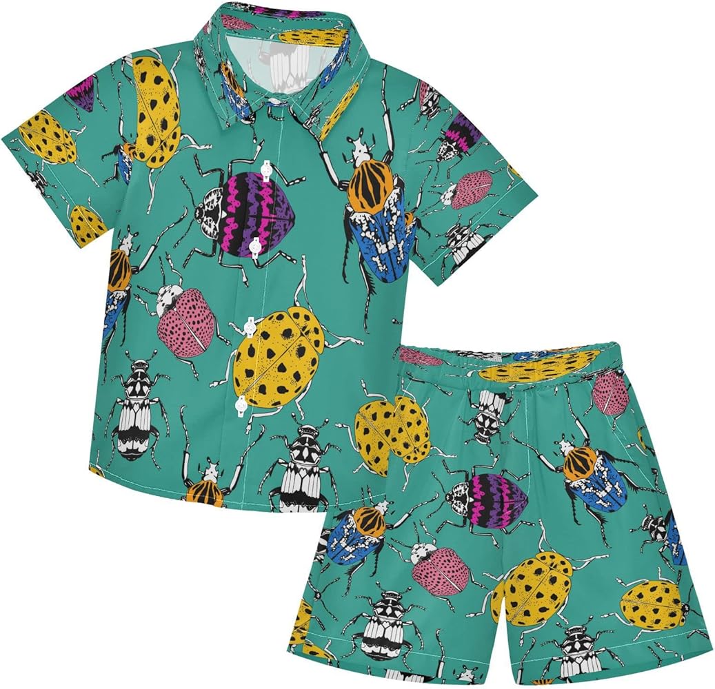 Insects Bugs Pattern Boy Summer Shorts Sets Hawaiian Toddler Boys T-Shirt & Pants 2 Pcs 3T