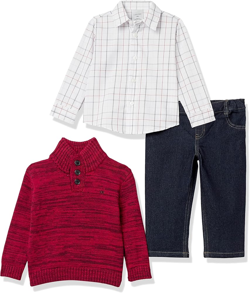 Calvin Klein boys 3-piece Sweater Set With Matching Woven Button-down Shirt and Pants