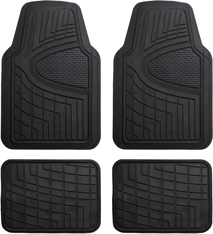 FH Group Automotive Floor Mats - Heavy-Duty Rubber Floor Mats for Cars, Universal Fit Full Set, Climaproof & Trimmable Floor Mats for Most Sedan, SUV, Truck, Black