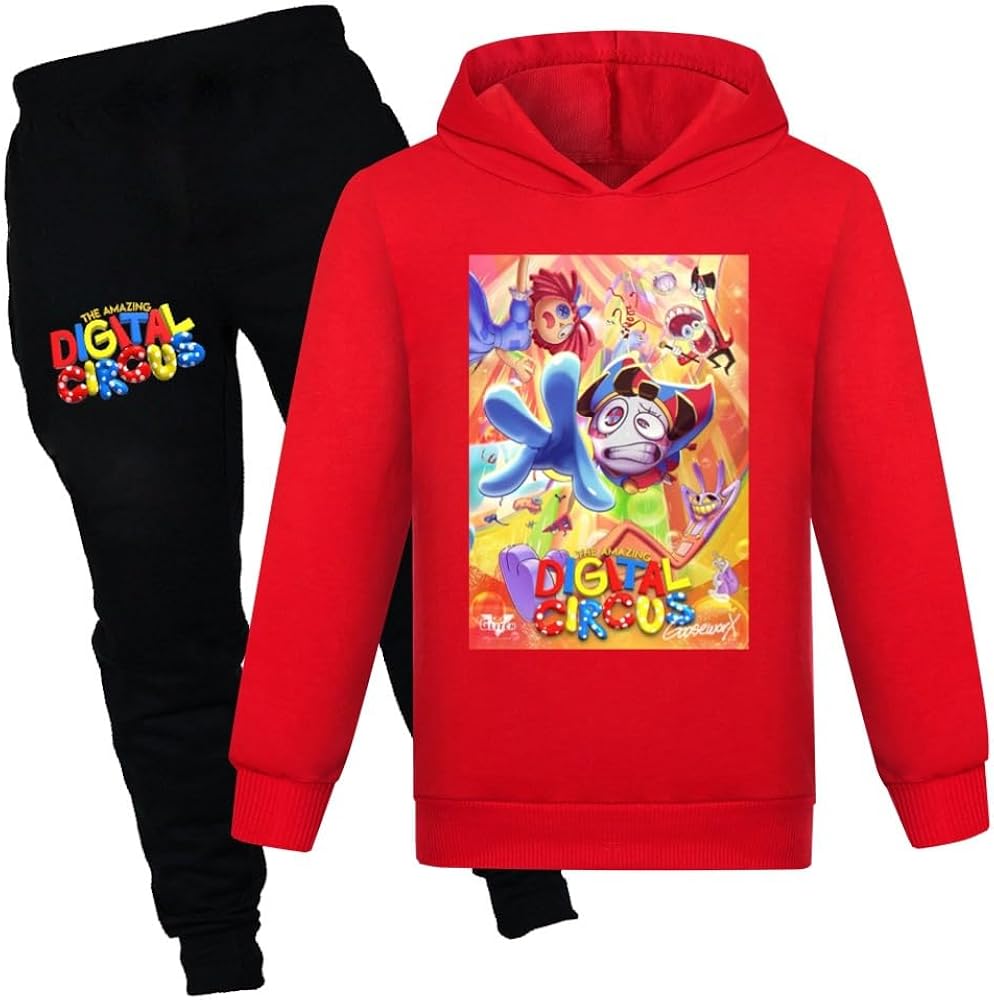 XTUEGF Youth Sportswear Cartoon The Amazing Digital Circus Hooded Sweatpants Set 2 Piece Outfit