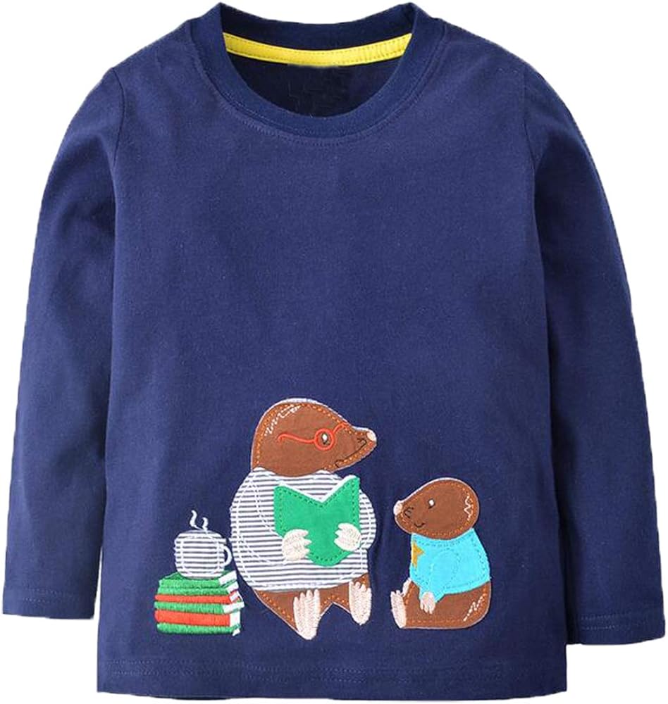 MENGMENG Cartoon Dinosaur Boys Long Sleeve T Shirt for 18M-6Years Kids Boys Tops Tees