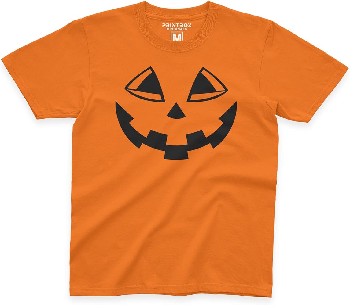 Pumpkin Face Funny Halloween Tshirts for Boys, Girls Halloween Tshirt, Fall Top School Trick Treat Kids