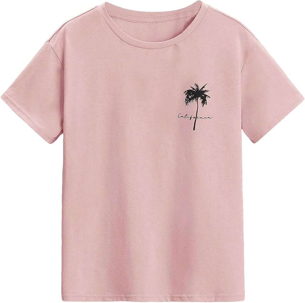 COZYEASE Boys' Graphic Tee Casual Short Sleeve Crew Neck T Shirt Summer Tee Tops Light Pink 9 Years