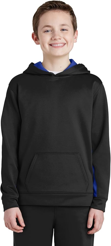 SPORT-TEK Youth Sport-Wick Fleece Colorblock Hooded Pullover. YST235