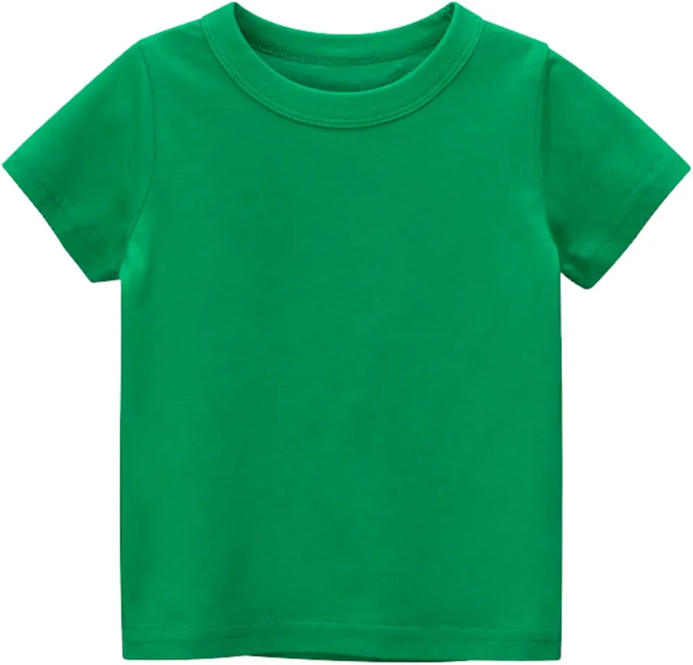 1-9Years Toddler Kids Girls Boys Short Sleeve Basic T Shirt Casual Summer Tees Shirt Tops Solid Color Boy Tees (Green, 8 Years)