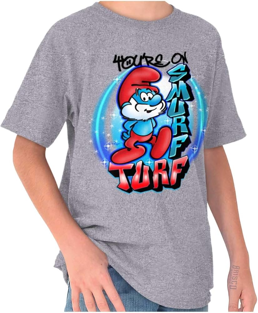 Airbrushed Cartoon Your on Smurf Turf Boys Kids T Shirt Tees Tops